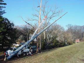 Composite pole being installed in Clarksville district