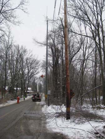 An ice storm snapped wooden poles but the composite poles stood strong