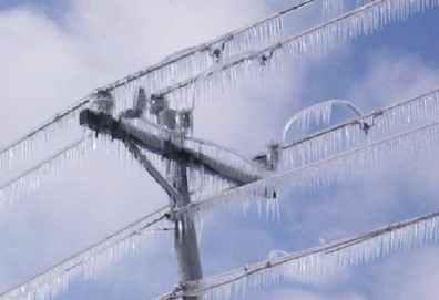 Ice buildup on a three-phase pole