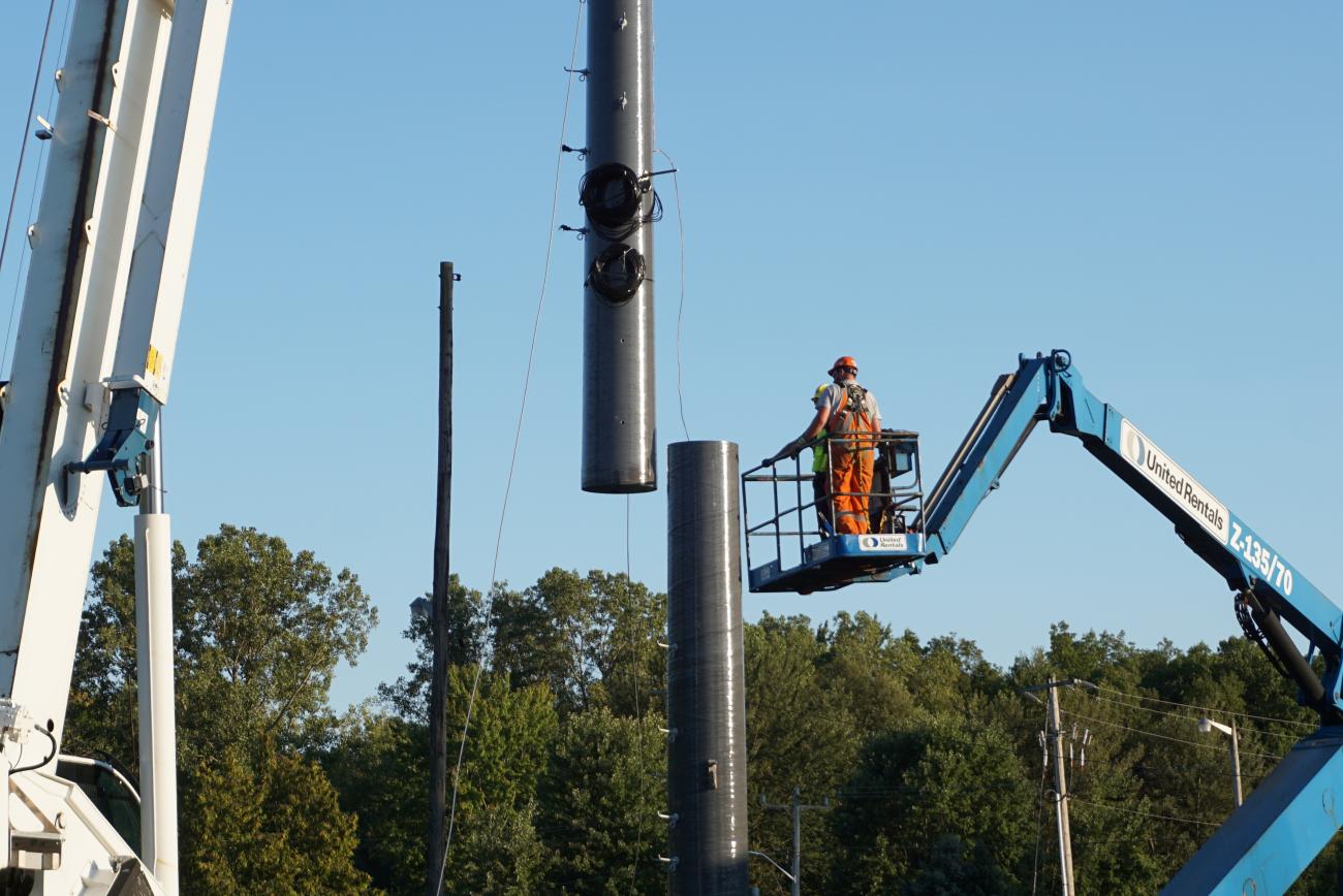 Installation of an RS PowerON composite utility pole